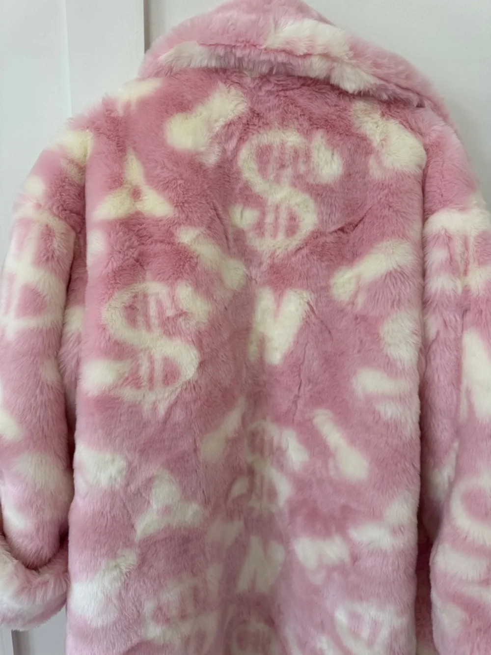 NWT Namilia PINK DICK DOLLAR FAUX FUR COAT Size S